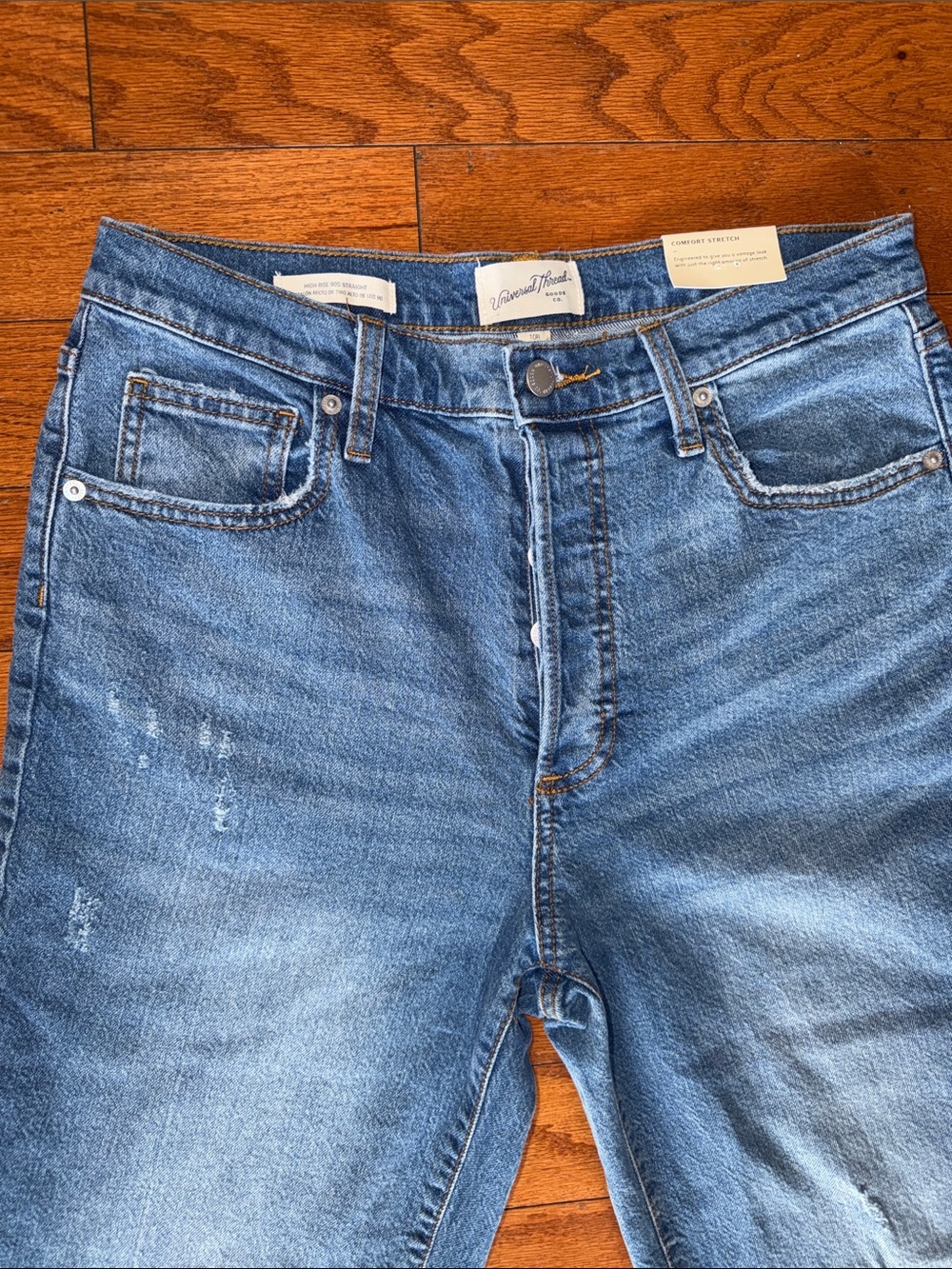 Universal Thread High Rise 90s Straight Jeans Medium Wash Comfort Stretch - Picture 3 of 9